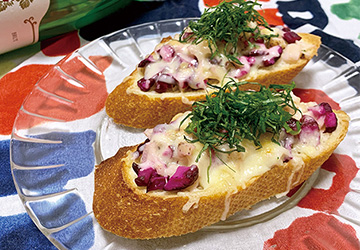 不動,たける,たけちゃんねる,レシピ,バゲット,チーズ,柴漬け,レンコン